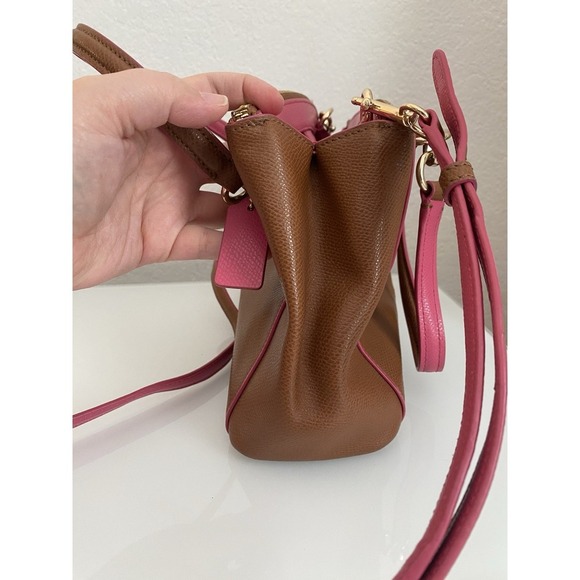 Coach Mini Christie Brown Pebble Leather Pink Trim Pink Lining Zip F37762 - Picture 4 of 16